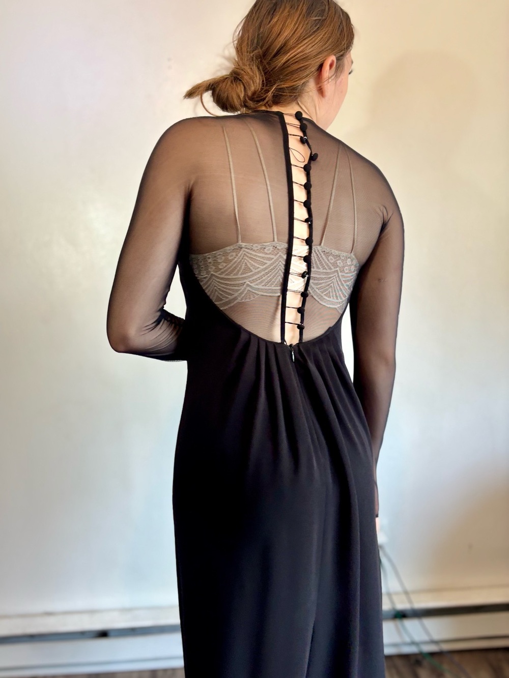 Elegant Vintage Ann Taylor Mesh-Back Evening Dress